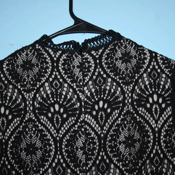 BB Dakota RSVP Black Lace Cocktail Dress A-Line Cut Fancy Mock Neck - Picture 10 of 15